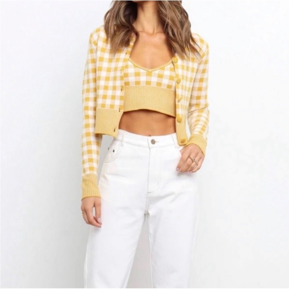 Petal & Pup Yellow Checkered Cardigan